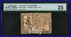 October 20, 1777 Virginia Colonial Note $8 Fr#VA-129 PMG Very Fine VF25