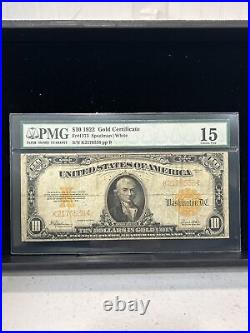 Sasa 1922 $10 Large Size Gold Certificate Note Currency Fr. 1173 Pmg F15