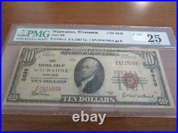 Small Size Wisconsin National Currency $10 Note 1st NB Wauwatosa PMG 25