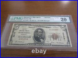 Small Size Wisconsin National Currency $5 Note 1st NB Dodgeville PMG 20