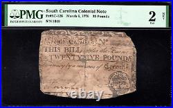 South Carolina Colonial Note Fr#SC-126 March 6, 1776 25 Pounds PMG 2