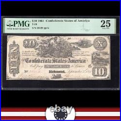 T-29 1861 $10 Confederate Currency Csa Pmg 25 CIVIL War Note 28429