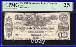 T-29 1861 $10 Confederate Currency Csa Pmg 25 CIVIL War Note 28429