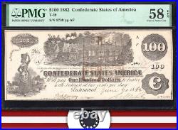 T-39 1862 $100 Confederate Currency TRAIN NOTE PMG 58 EPQ 9709