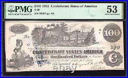 T-39 1862 $100 Confederate Currency Train Note PMG 53 comment 29427