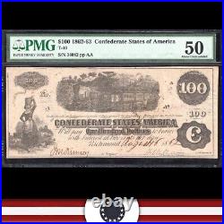 T-40 1862 $100 Confederate Currency Train Note Pmg 50 CIVIL War 34082