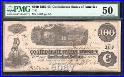 T-40 1862 $100 Confederate Currency Train Note Pmg 50 CIVIL War 34082