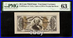 UNC 50 CENT WIDE SPECIMEN FRACTIONAL CURRENCY SPINNER NOTE Fr 1324spwmf PMG 63